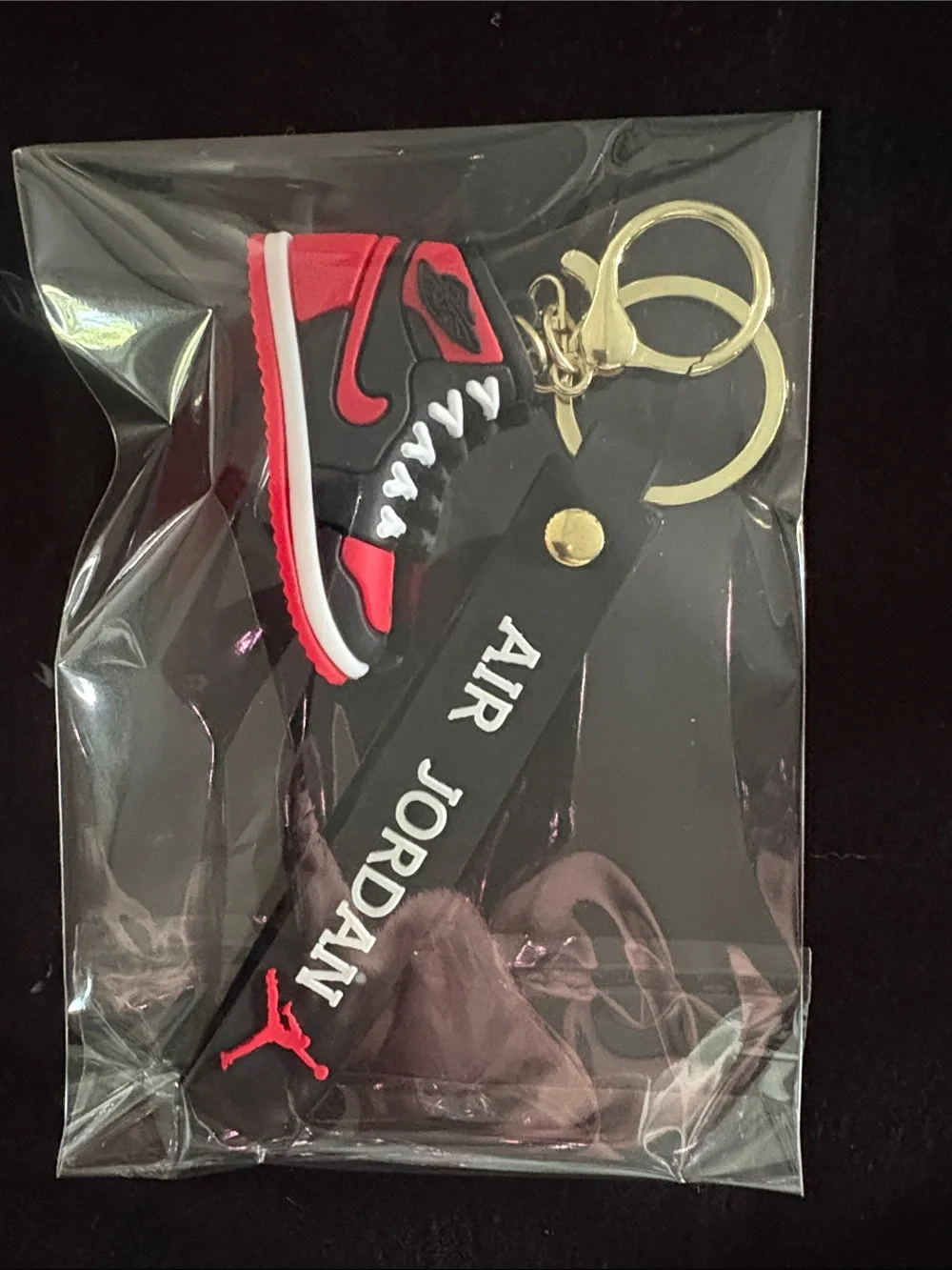 Red And Black Sneaker Keychain Bag Charm With Strap